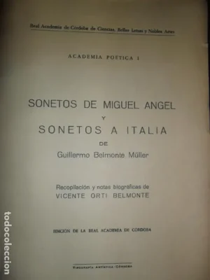 Sonetos de Miguel Ángel y Sonetos a Italia, Guillermo Belmonte Müller, ed. Academia de Córdoba