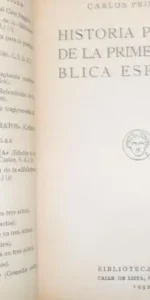 Historia política de la primera república española, del Portillo, Primelles, 1932