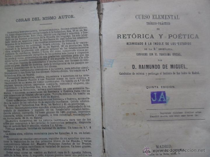 Raimundo de Miguel, Curso elemental teórico-práctico de Retórica y poética, Madrid, 1879 Raimundo de Miguel, Curso elemental teórico-práctico de Retórica y poética, Madrid, 1879