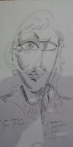 Dibujo a plumilla de Salvador Morera, dedicado, tamaño folio, año 2001