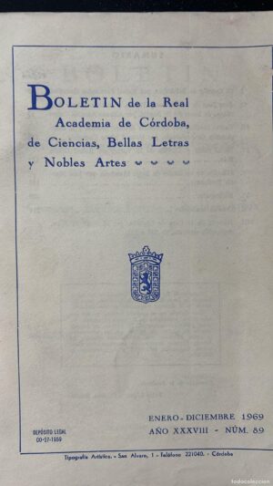 Boletín de la Real Academia de Córdoba, de Ciencias, Bellas Letras y Nobles Artes, 89, 1969