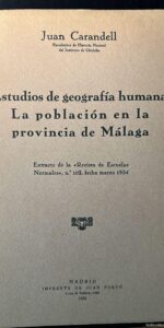 Estudios de geografía humana, La población de la provincia de Málaga, Juan Carandell, 1934